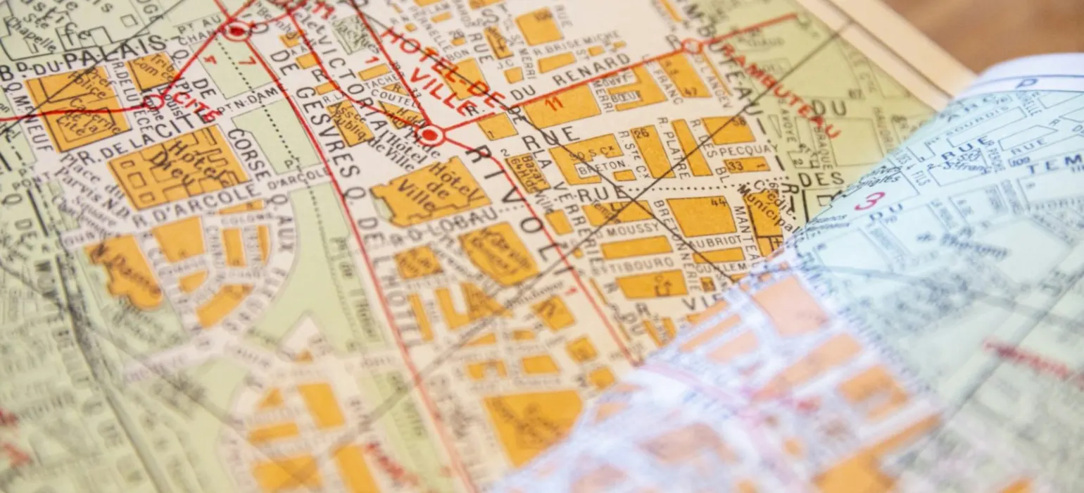 A close up of a map on a table