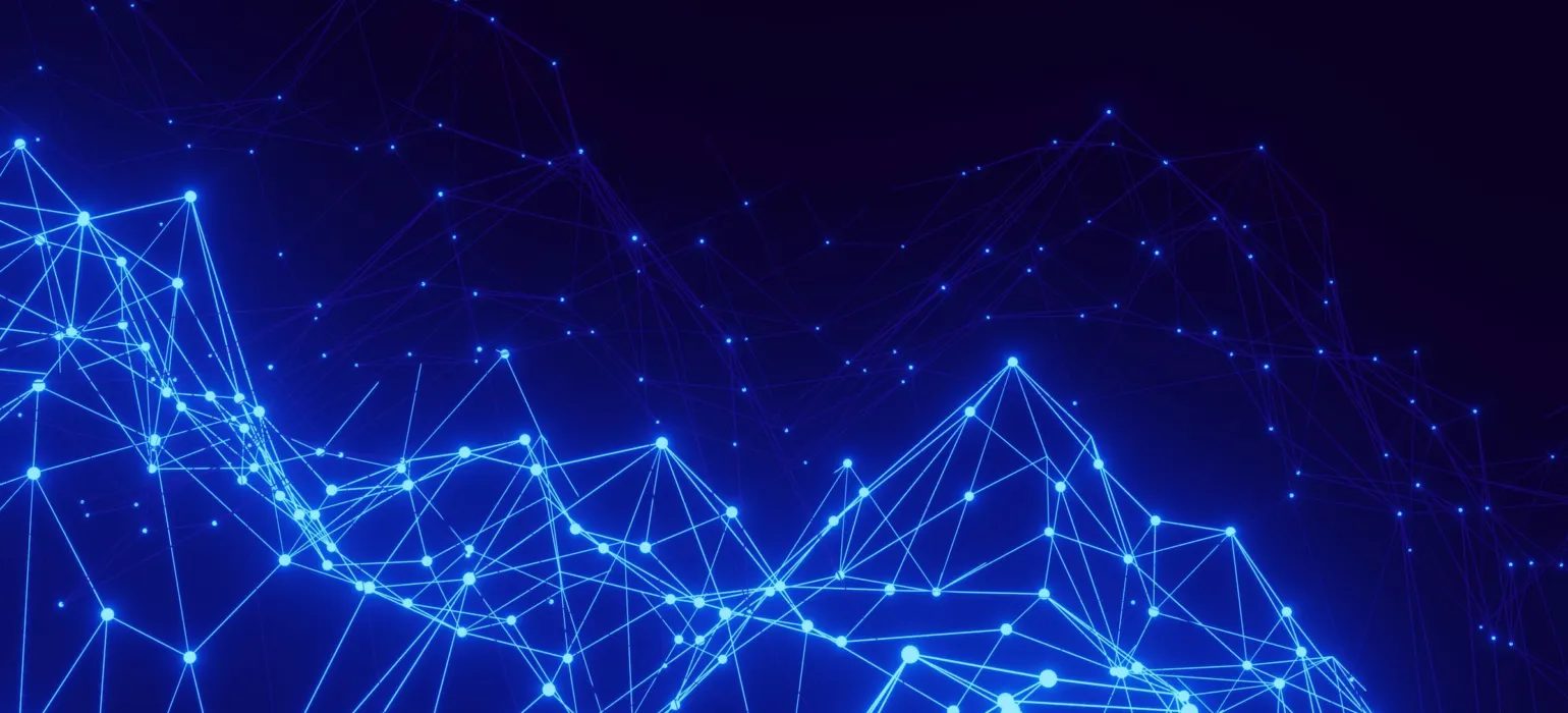 A blue background with lines and dots