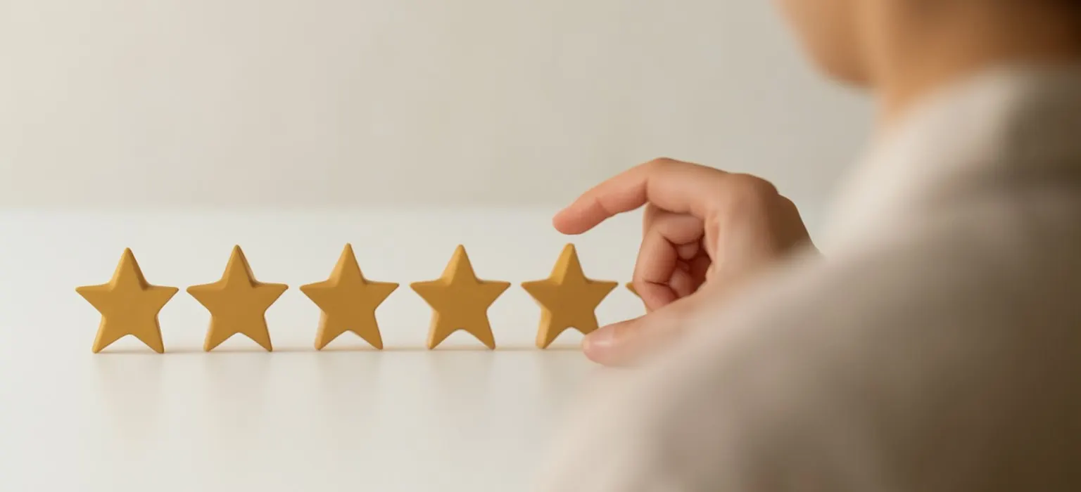 Five simple gold star shapes arranged in a row on a plain white background