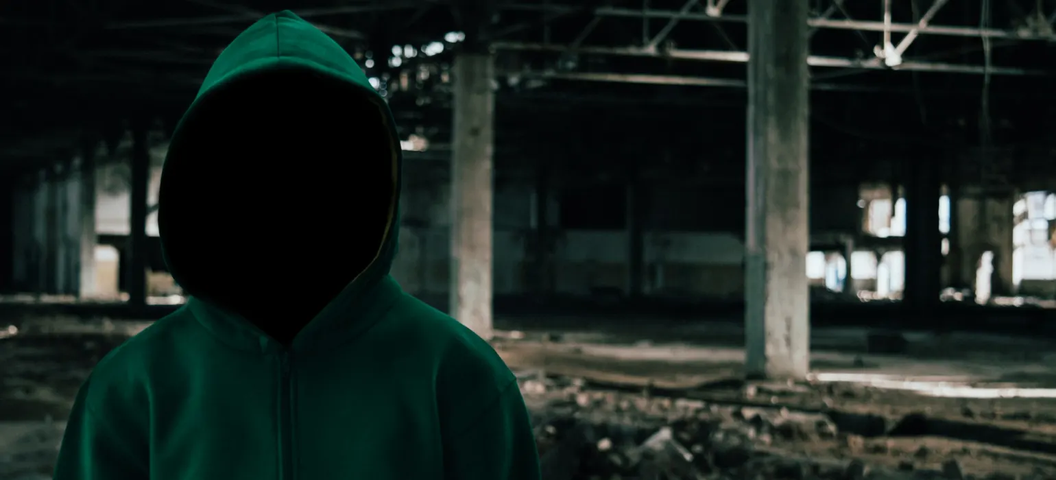 Person in a hooded jacket with their face hidden in shadow