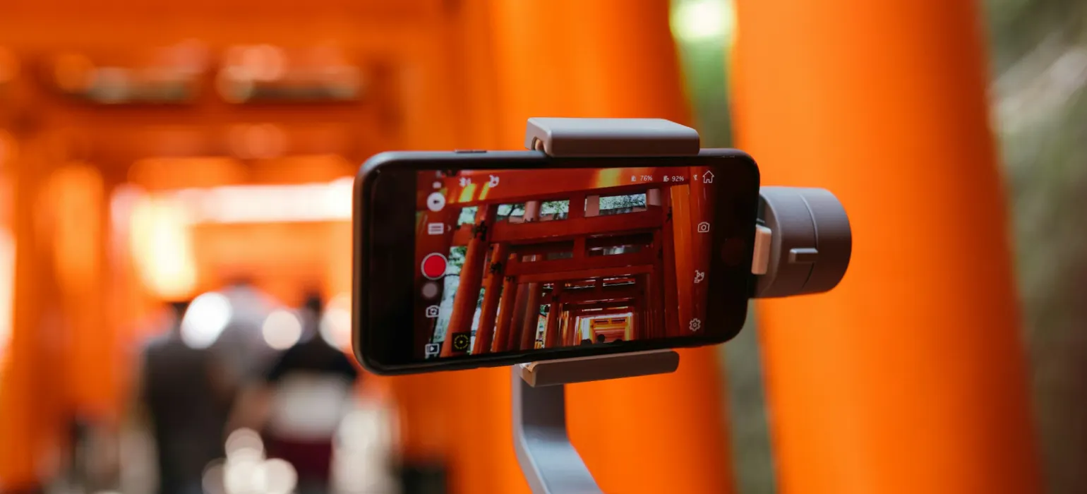 Smartphone on a gimbal recording a video