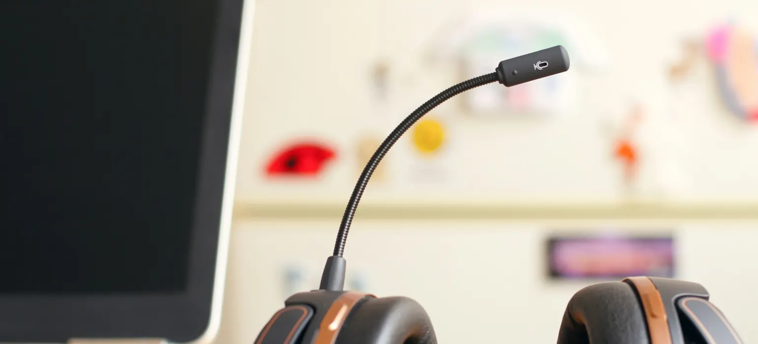 Customer service headset resting beside a laptop