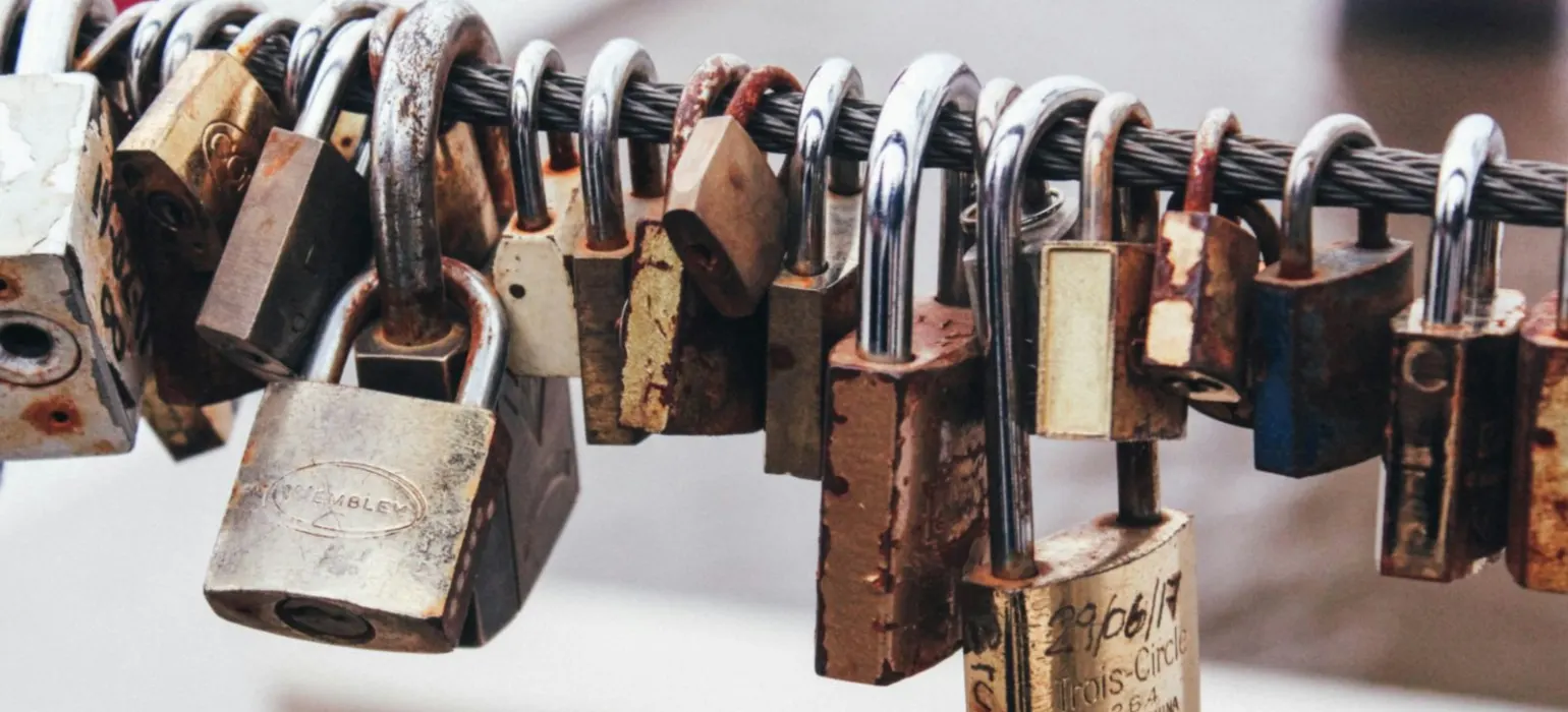 Shallow focus photography of padlocks in steel cable