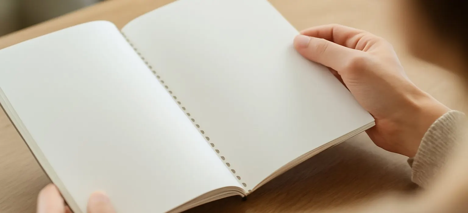 Close-up of the edges of a thick paper directory with blank pages