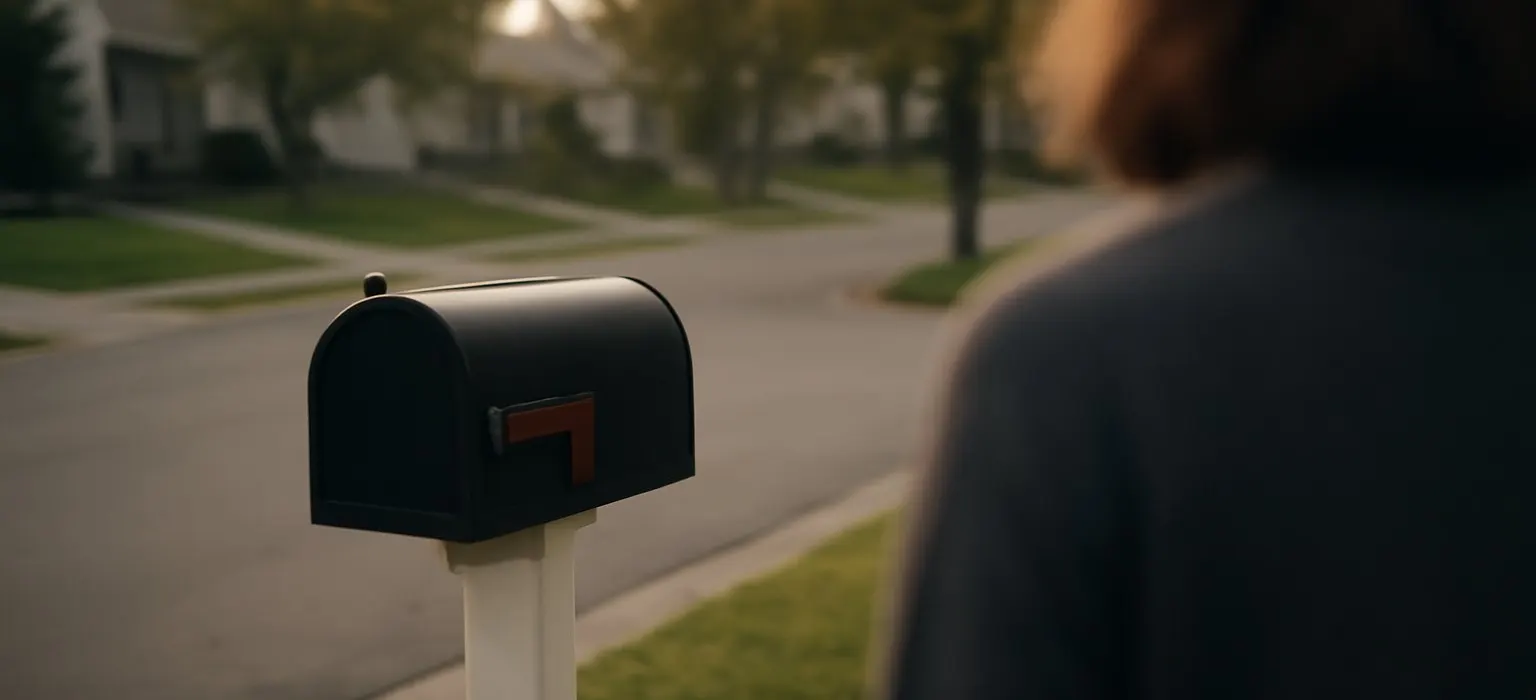 A row of mailboxes on a quiet suburban street in soft morning light